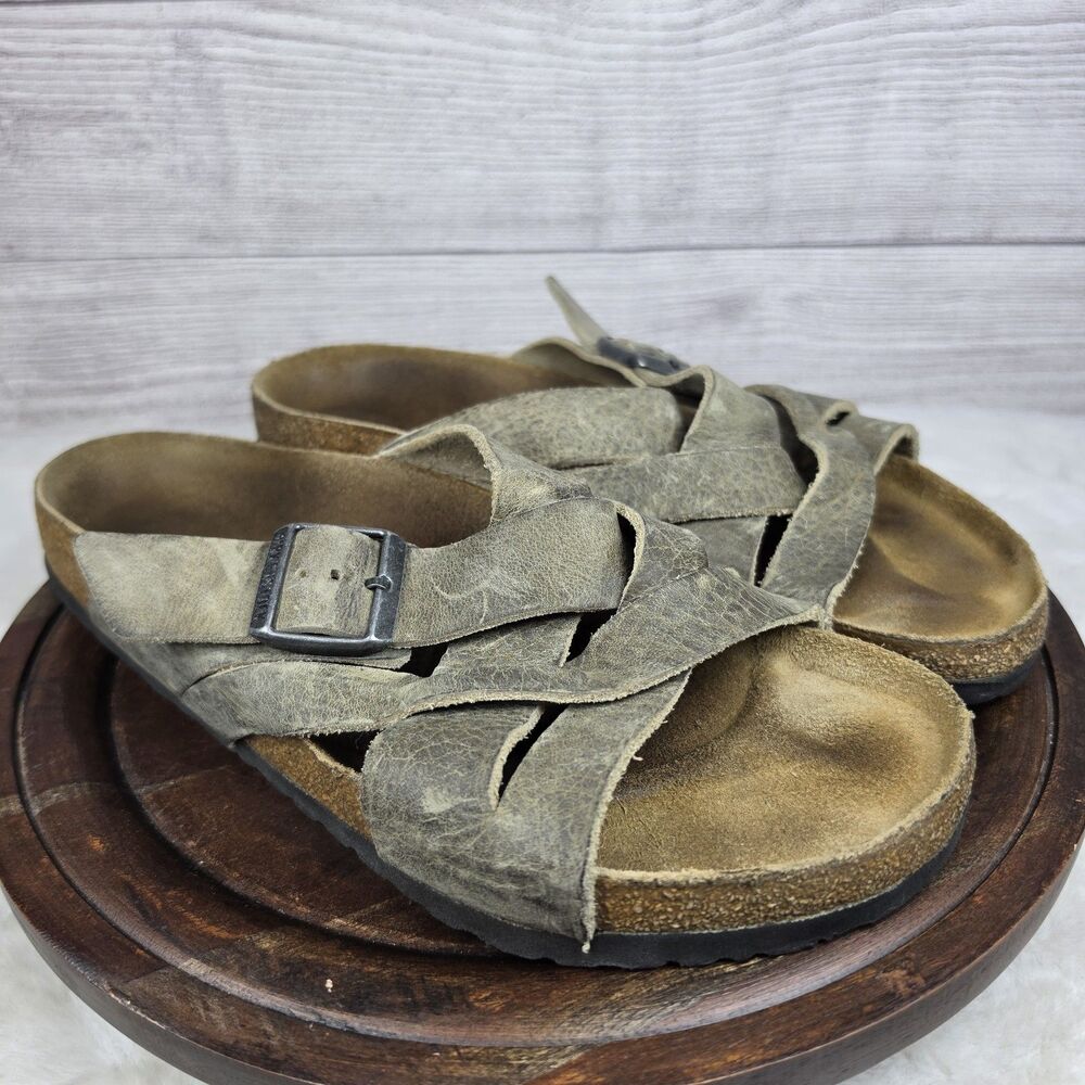 Birkenstock Lugano Boho Faded Khaki Oiled Leather Buckle Strap Mens Sz 44 US 11